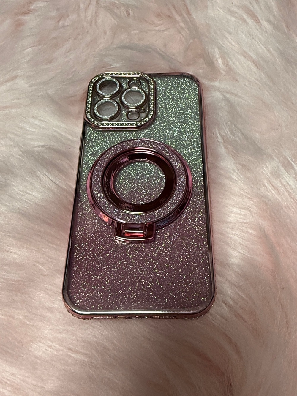 Glitter Pink Ring Holder Phone Case for IPhone 16 Pro Max